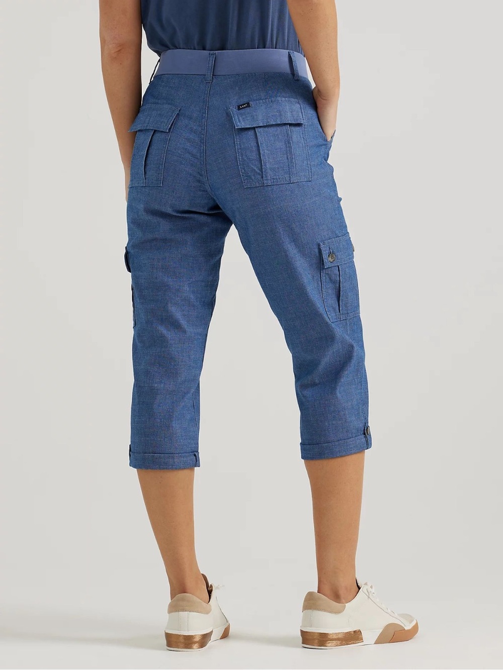 Lee Ultra Lux Comfort Flex To Go Cargo Capri Pants Blue Size 16 - Picture 2 of 8